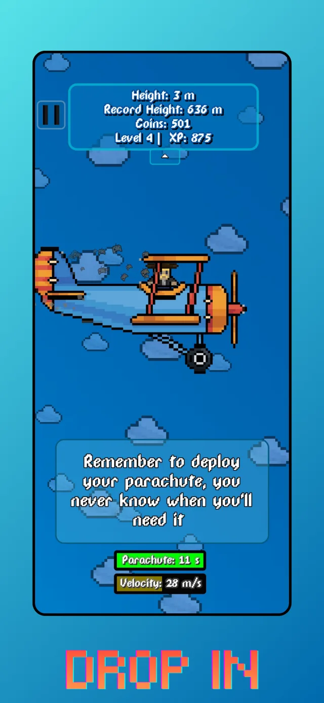 Dive Dash: a biplane flying past the falling player