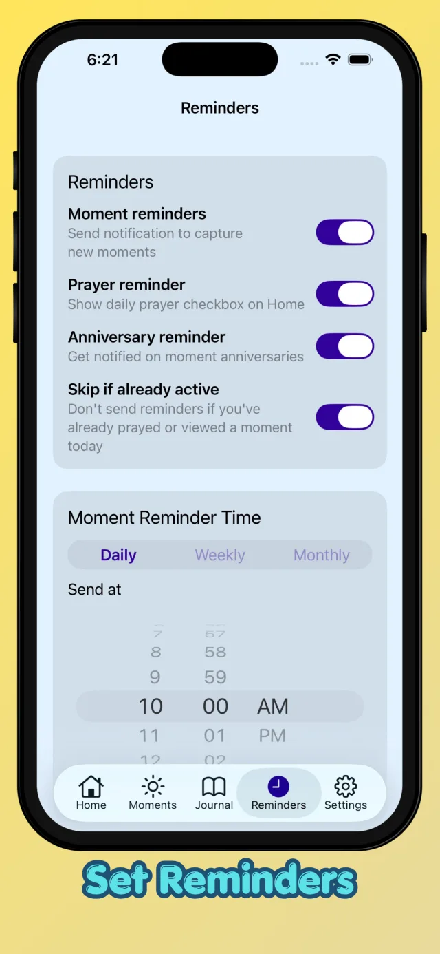 Remember God reminder settings