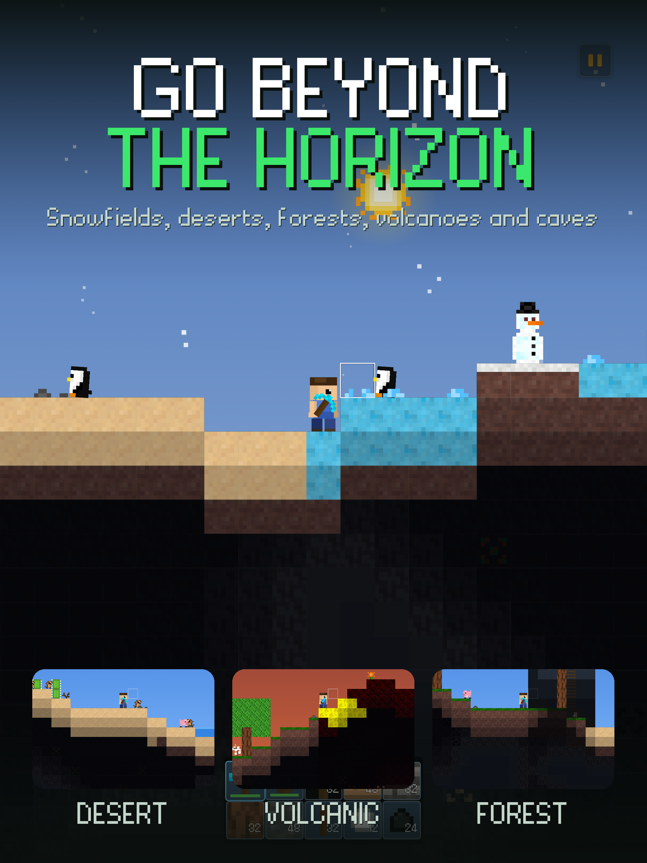WatchBlocks player crossing snow, desert, and forest biomes on iPad