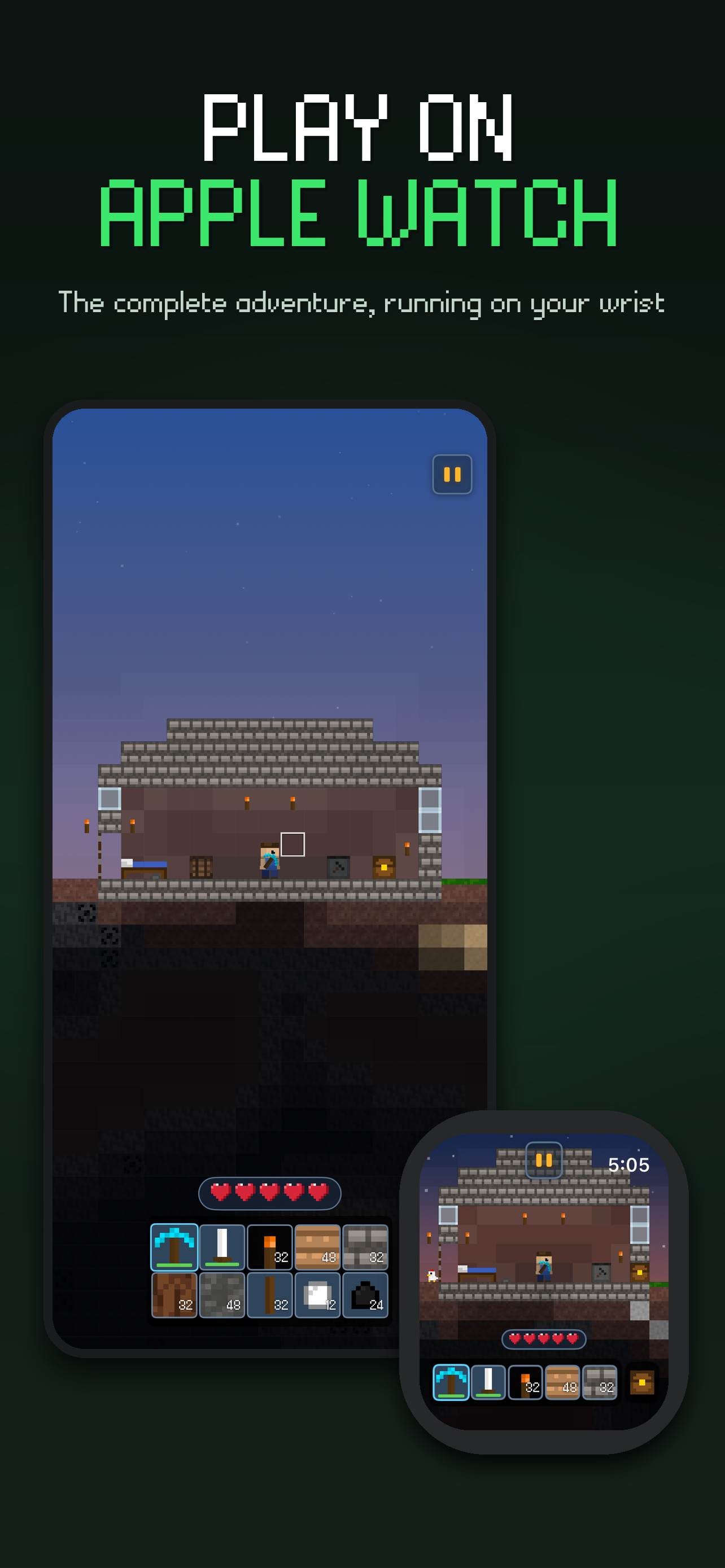 WatchBlocks running on iPhone beside Apple Watch